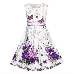 Girls Purple/White Butterfly Dress Size 9/10